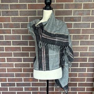 Gray and Black Plaid Scarf Wrap 24” x 66”